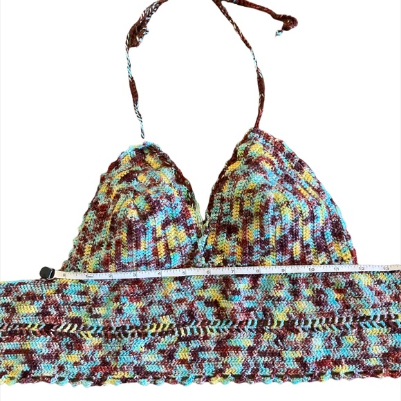 OOAK Tie Dye Crochet Crop Top Handmade Adjustable One Size fits S-L - Picture 13 of 16